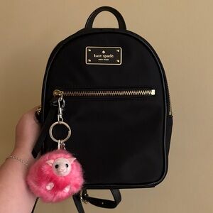 Kate Spade Black Backpack with Pink Furry Charm